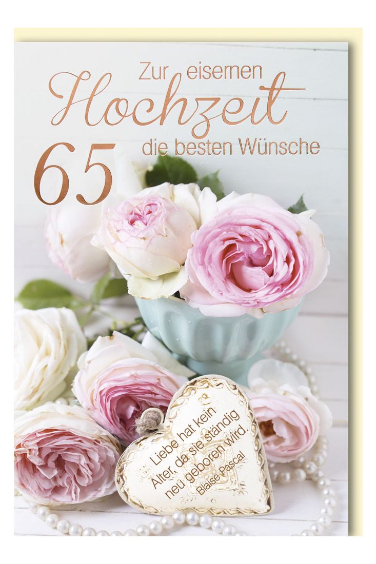 65. Hochzeitskartestag - Rosafarbene Teerosen mit Herz