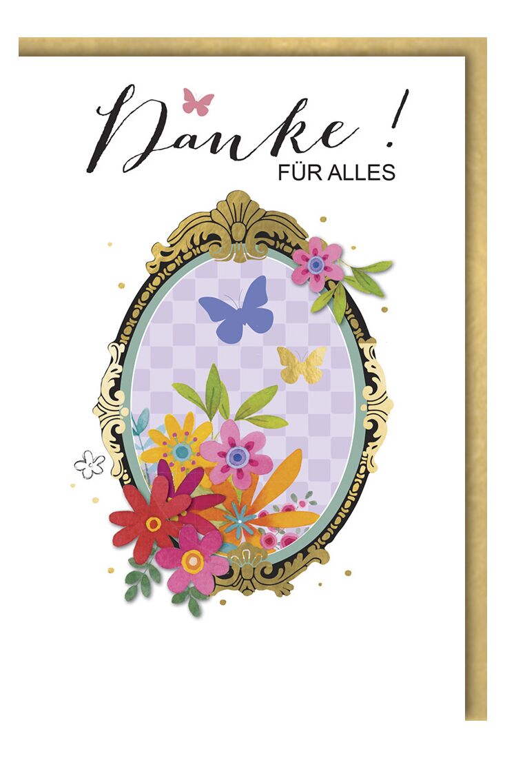 Danksagungskarte: Spiegel mit Blumen & Schmetterlinge