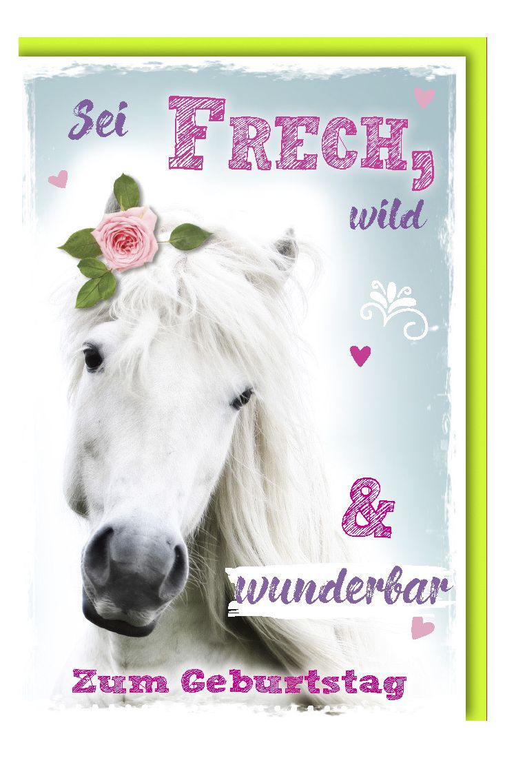 Glückwunschkarte Geburtstag weißes Pferd