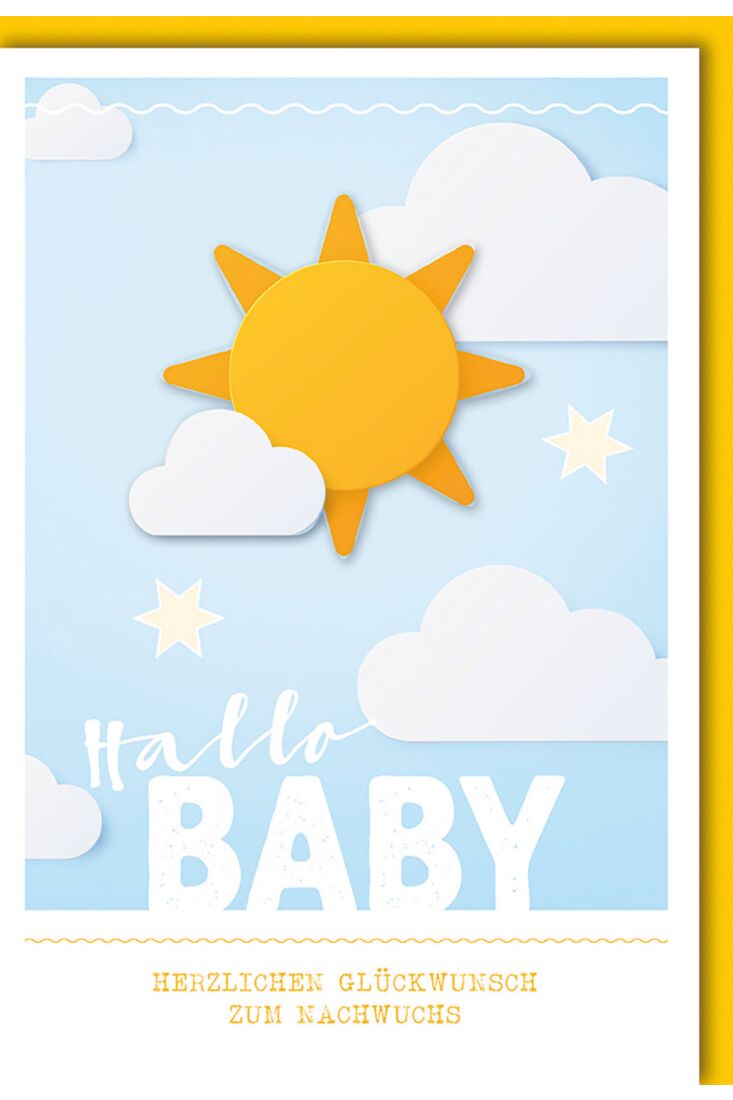 Glückwunschkarte Geburt Jungen Baby Hallo Baby mit Sonne
