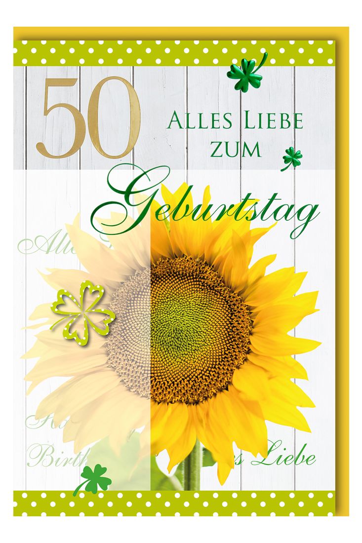 Geburtstagskarte 50 Jahre Sonneblume 50 in gold