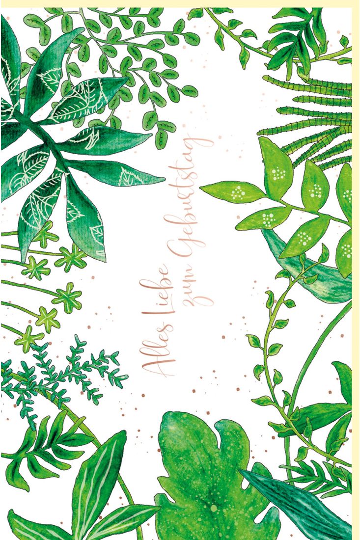 Geburtstagskarte Flora Blätter, Naturkarton, mit rosègoldener Metallicfolie
