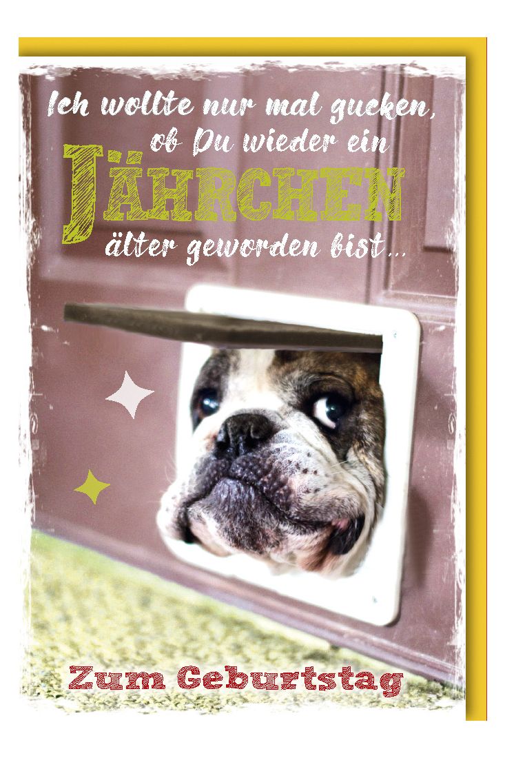 Geburtstagskarte witzig Hundekopf in Katzenklappe