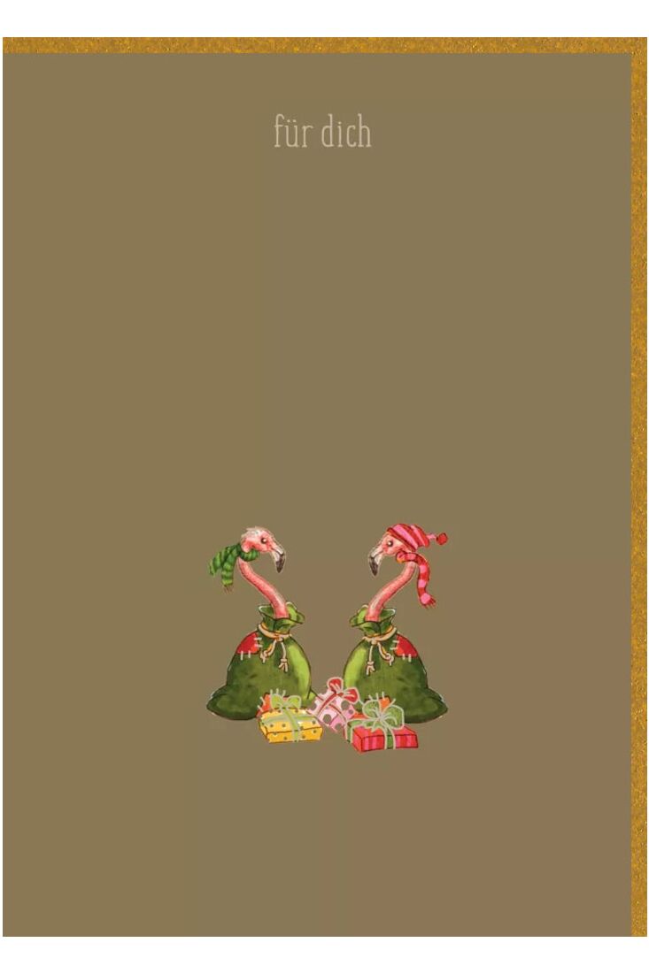 Weihnachtspostkarte Goldfolie 2 Flamingos als Geschenk - Für Dich