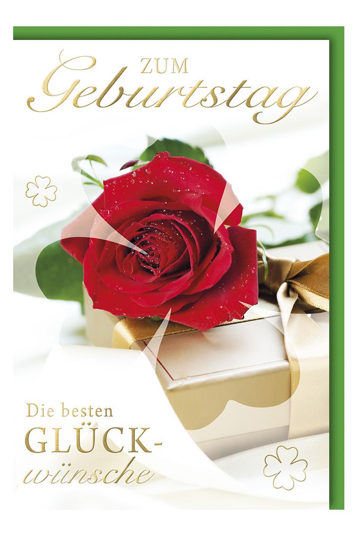 Karte zum Geburtstag klassisch Rose Schrift Gold