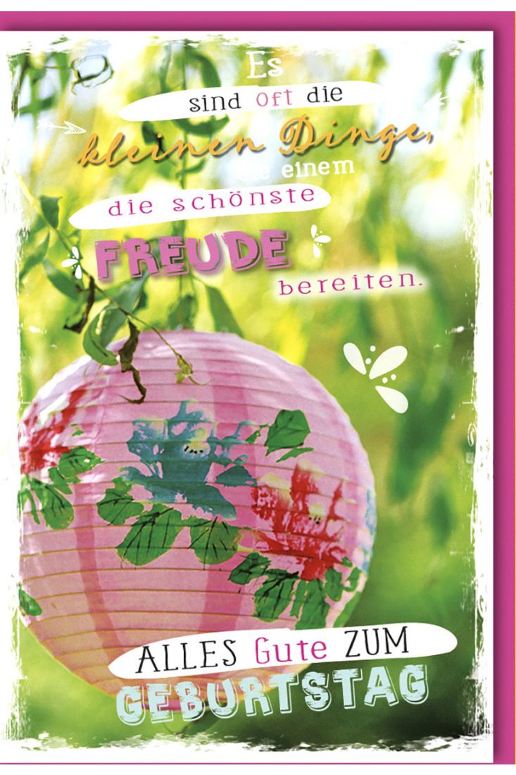 Glückwunschkarte Geburtstag mit rosa Laterne und Schriftzug - Alles Gute zum Geburtstag