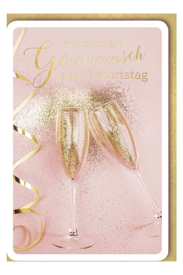 Geburtstagskarte edel Sektgläser mit Gold