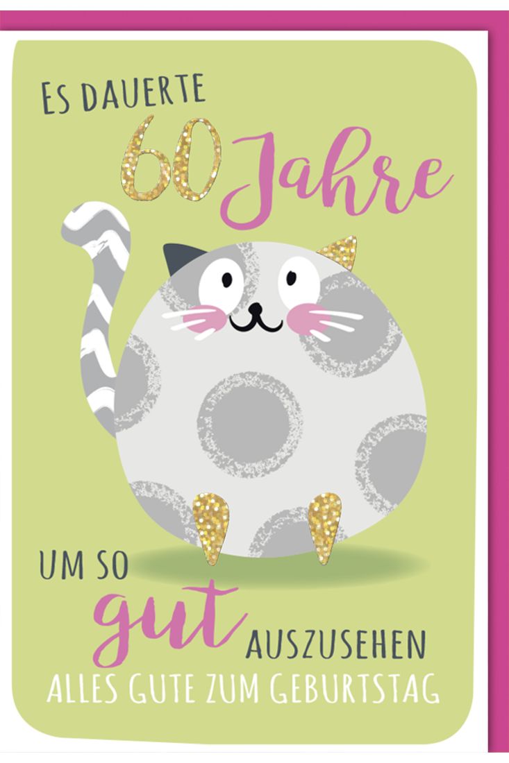 Geburtstagskarte - 60., Runde Katze