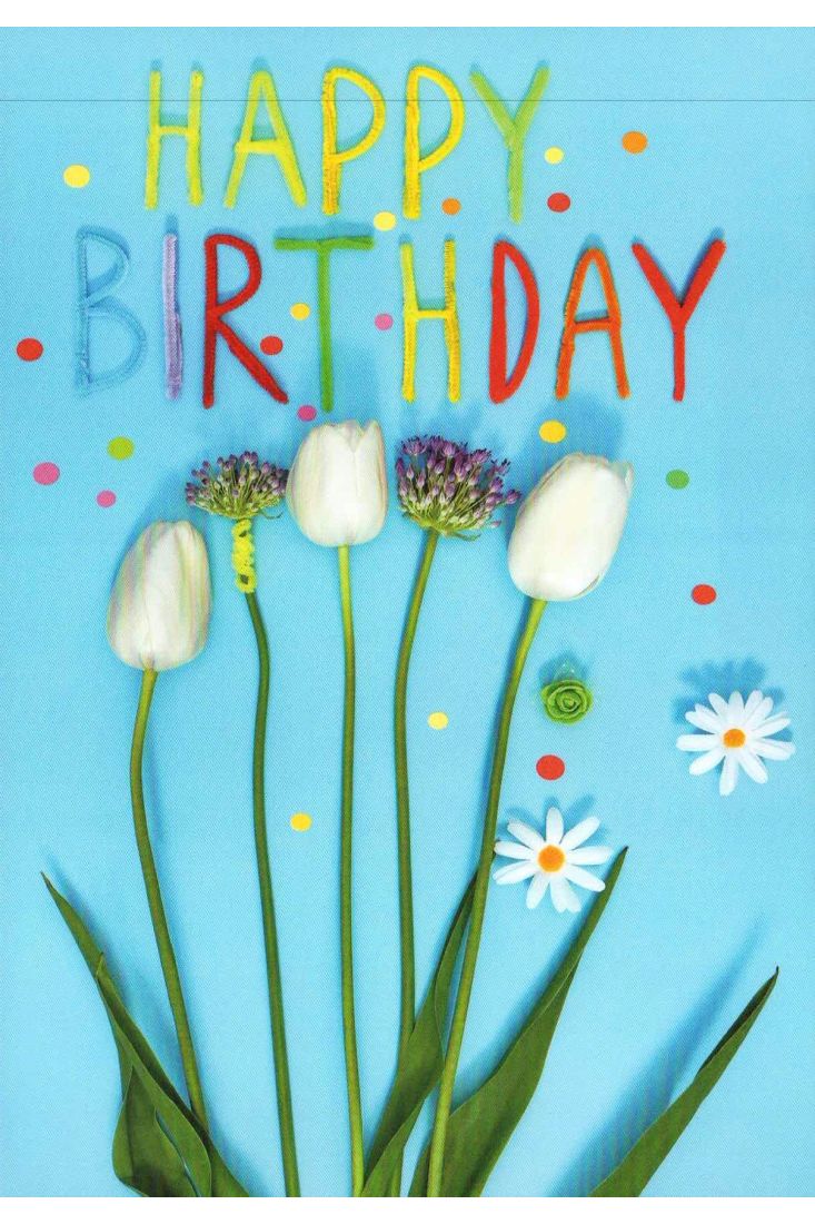 Postkarte Geburtstag Blume Happy Birthday blau
