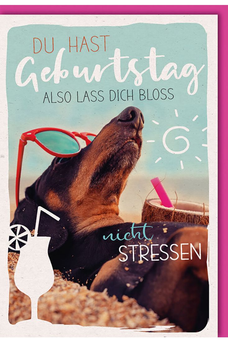 Glückwunschkarte Geburtstag Dackel im Sand