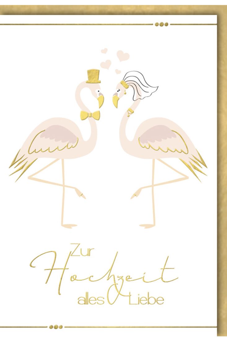 Glückwunschkarte Hochzeit zwei Flamingos veredelt