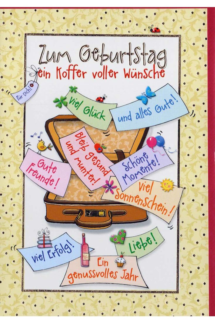 Geburtstagskarte: Koffer mit Glückwünschen