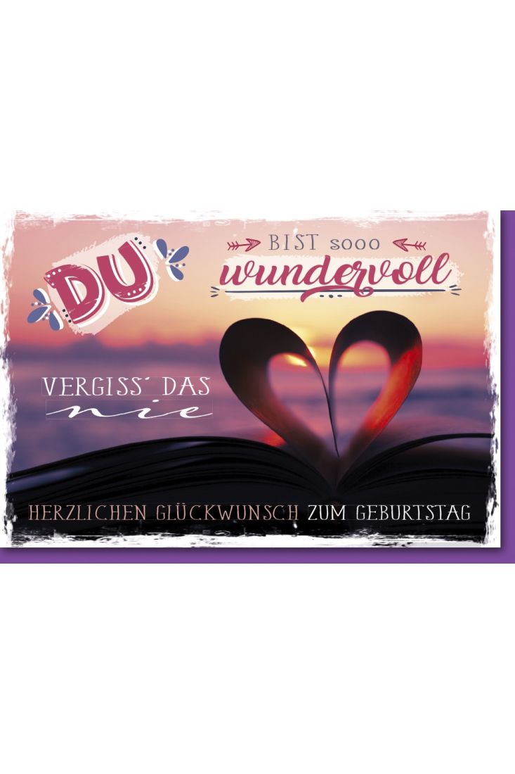 Geburtstagskarte mit Spruch Herz aus Buchseiten