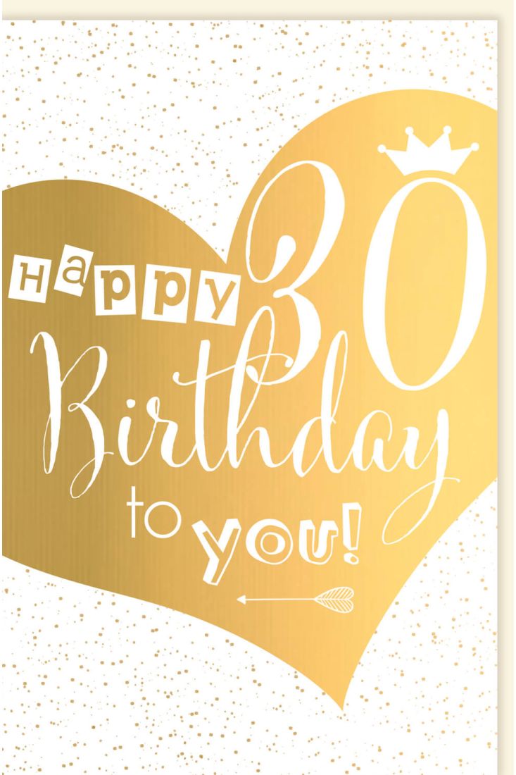 Geburtstagskarte 30 Herz gold Happy Birthday to you