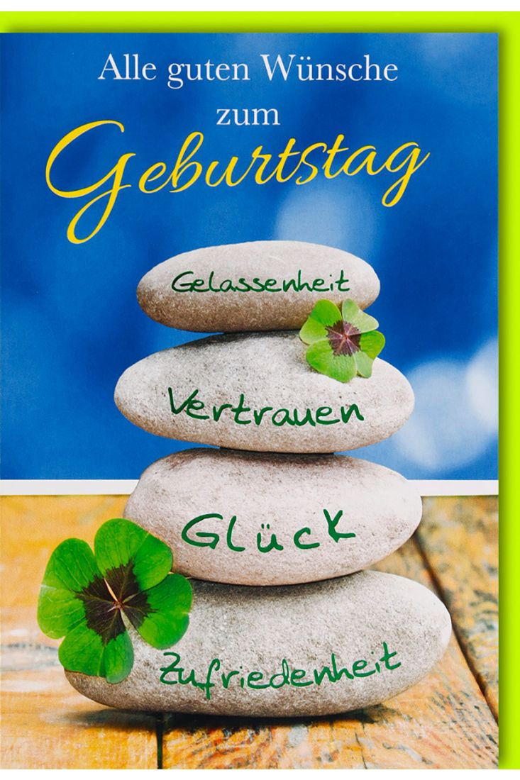 Geburtstagskarte mit Steinen und Kleeblättern - Folienprägung - Alle guten Wünsche zum Geburtstag