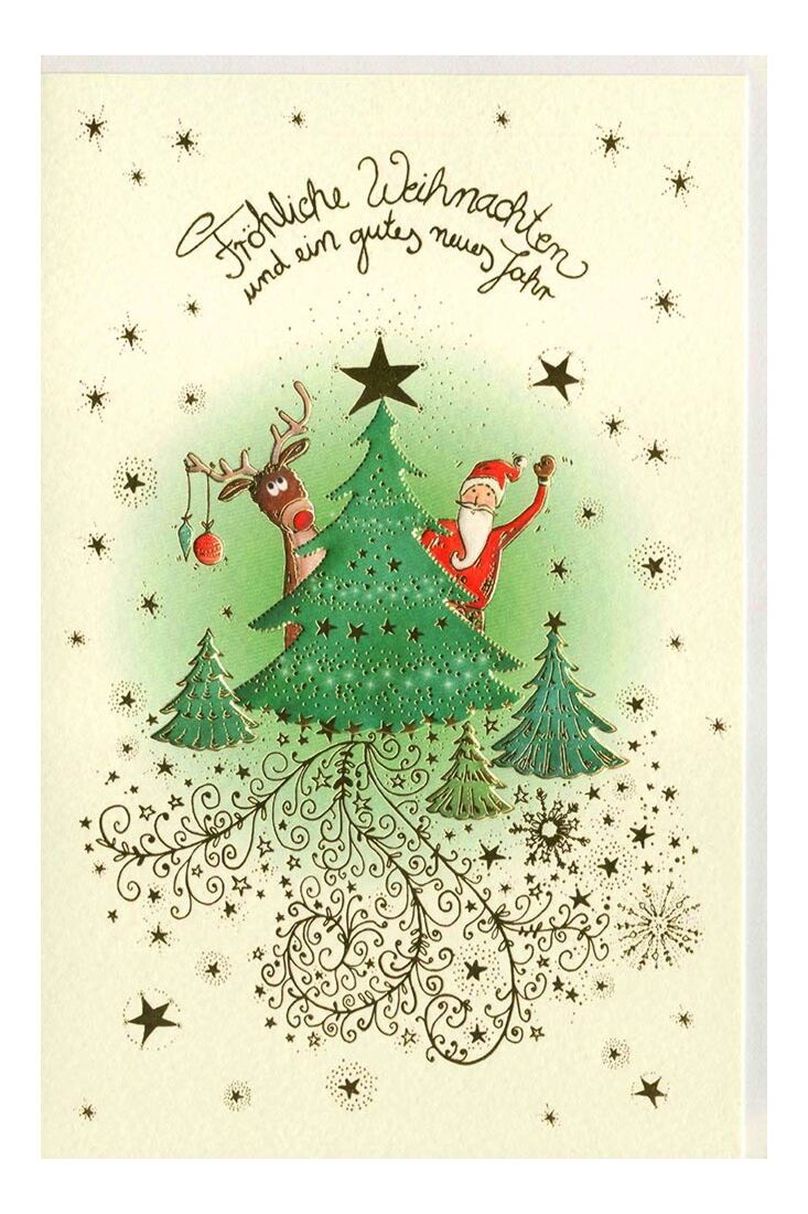 Weihnachtsgrußkarten Weihnachtsgrußkarte Naturkarton Nikolaus Elch Baum
