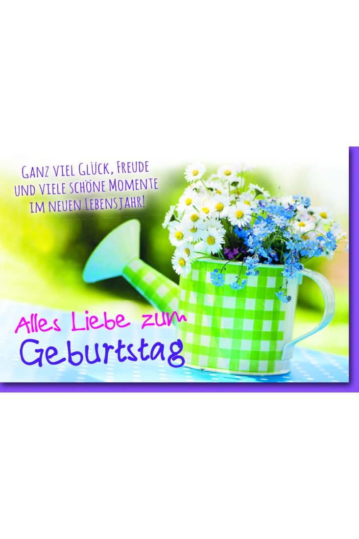 Geburtstagskarte mit Spruch Grünkarierte Gießkanne