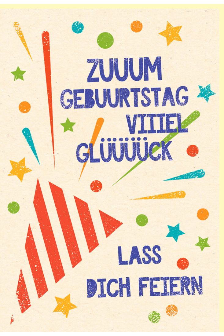 Glückwunschkarte Geburtstag Bunte Punkte und Sterne, Zuckerrohrpapier