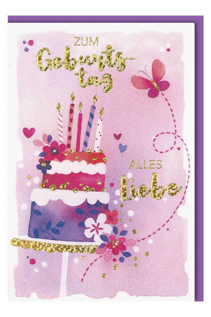 Karte Geburtstag Frau Torte Schmetterling Goldfolie