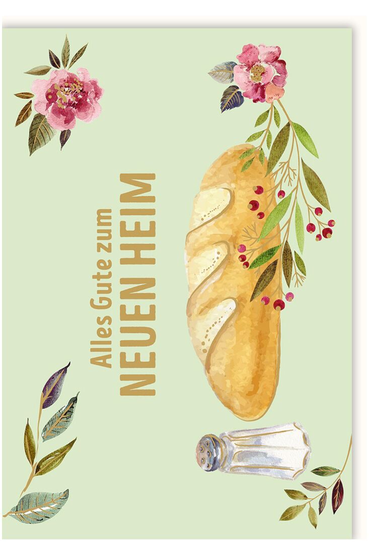 Glückwunschkarte zum Umzug Illustration Brot und Salz Alles Gute zum neuen Heim