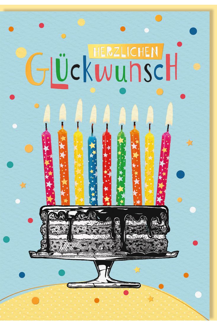 Geburtstagskarte Illustration 9 Kerzen Kuchen