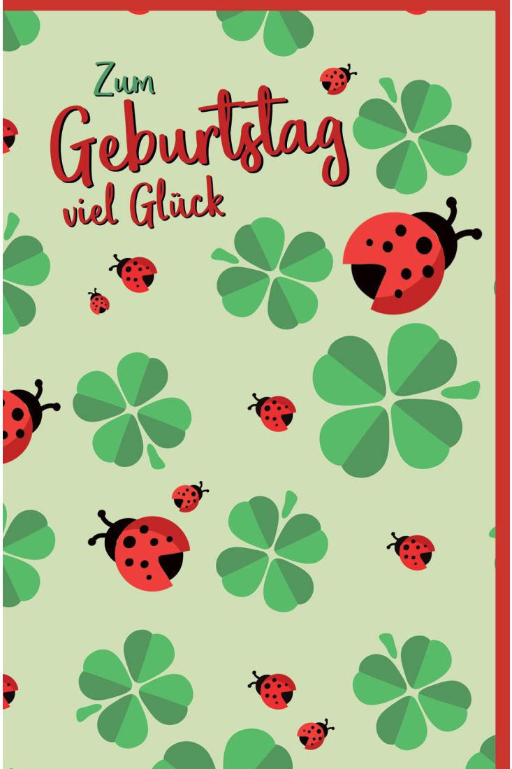 Glückwunschkarte Geburtstag Kleeblätter, Marienkäfer, mit Glimmer
