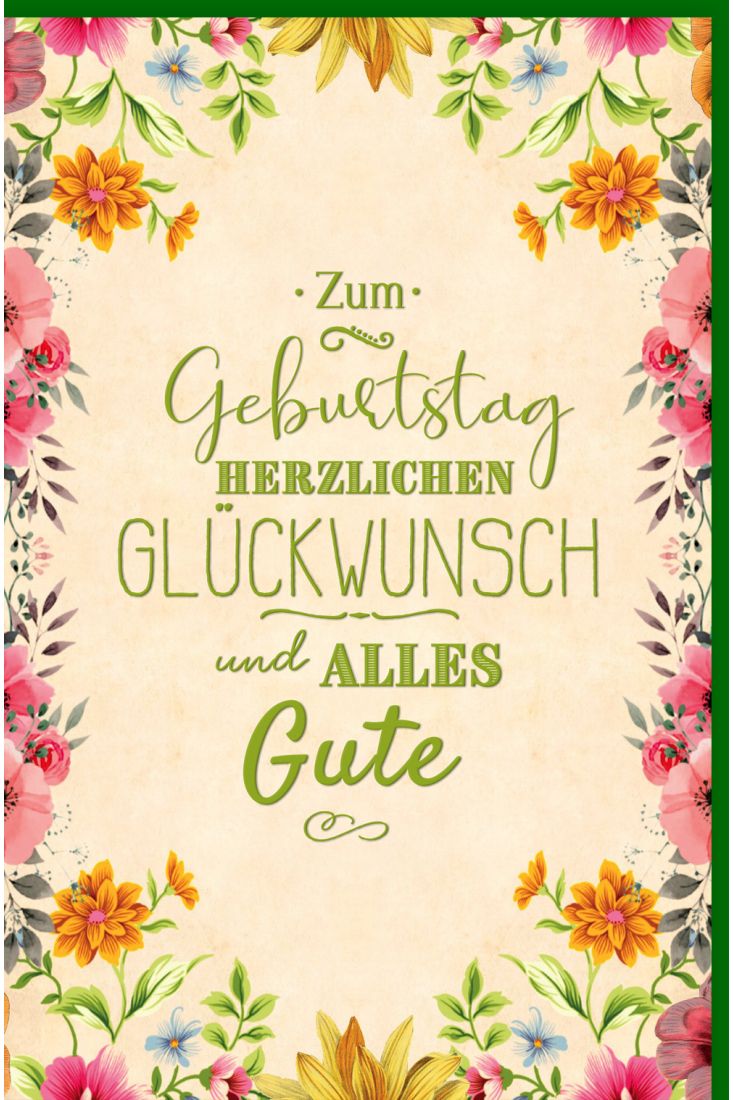 Glückwunschkarte Geburtstag Blumen, mit grüner Metallicfolie