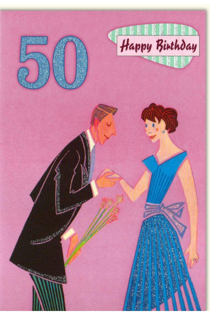Geburtstagskarte 50 Happy Birthday - 50! Mann Frau Blumen