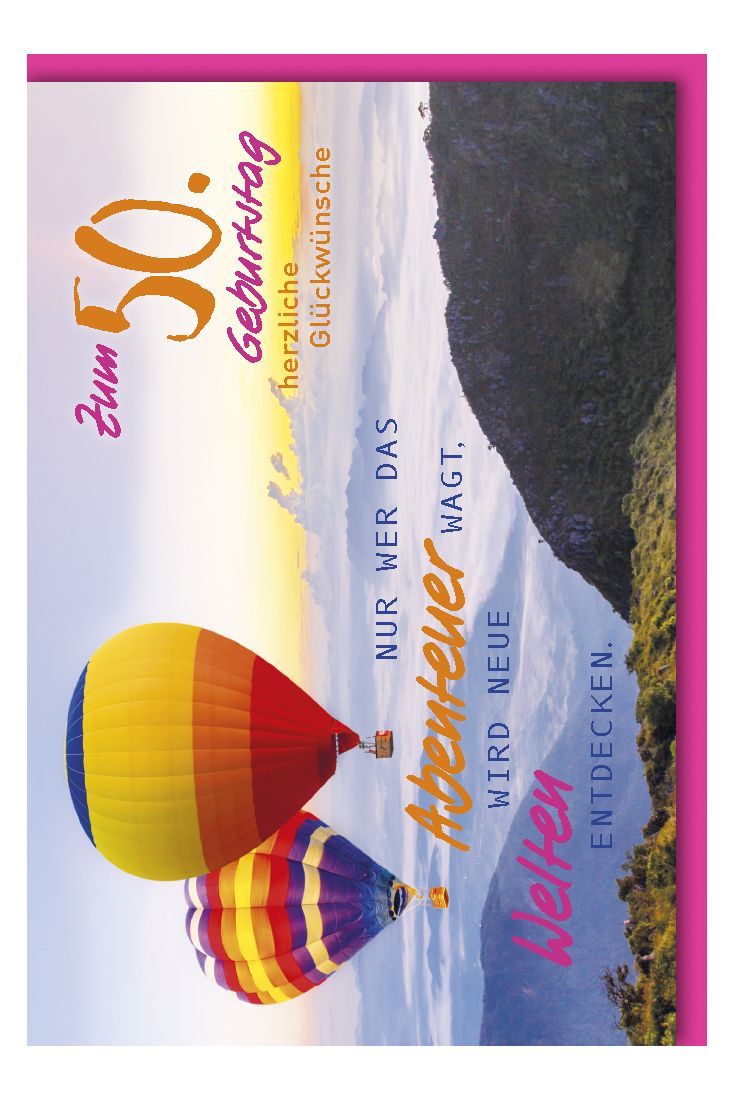 Geburtstagskarten 50 Farbenfrohe Heißluftballon-Aufbruch zum 50. Jubiläum – Entdecke neue Horizonte
