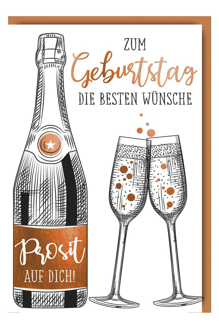 Geburtstagskarte Spruch premium Proseccoflasche mit Gläsern