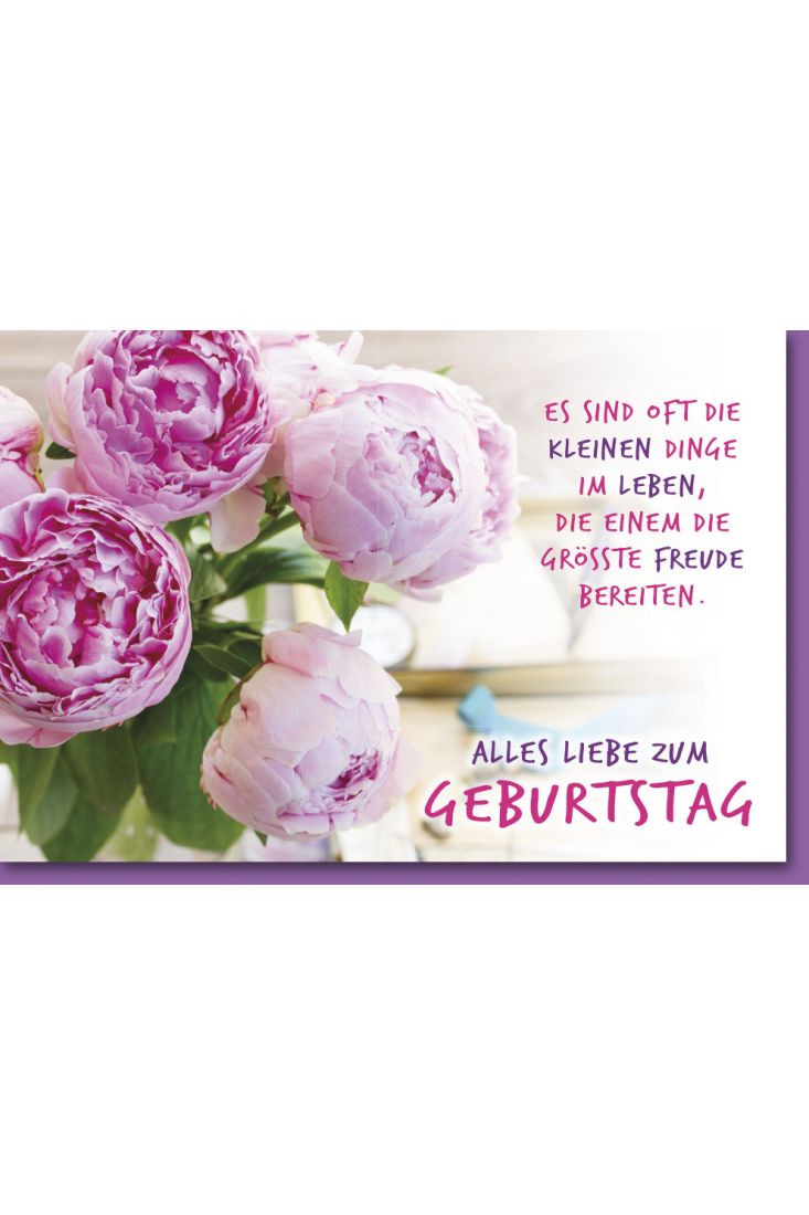 Geburtstagskarte mit Spruch Rosafarbene Teerosen
