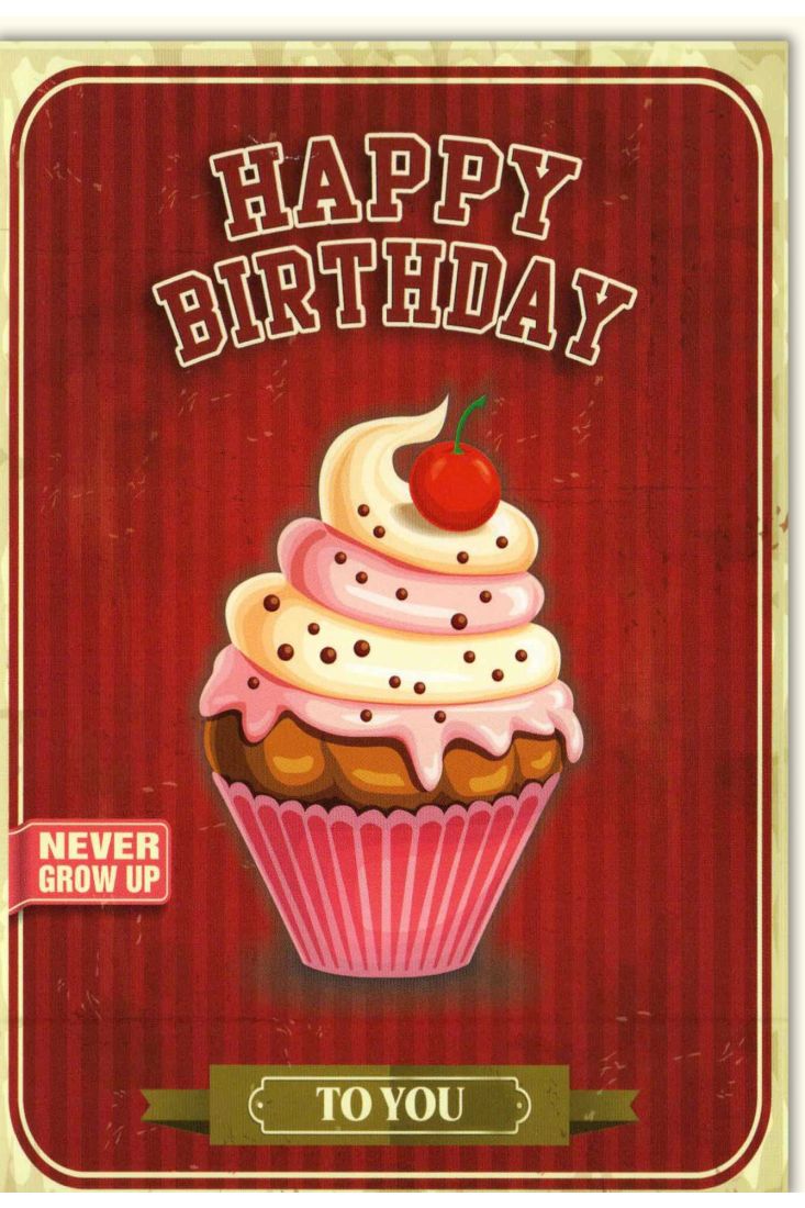 Geburtstagskarte retro Happy Birthday Cupcake mit Kirsche