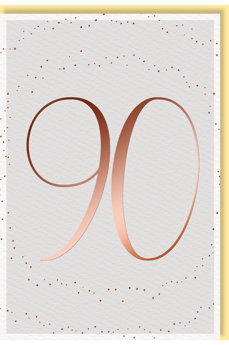 Geburtstagskarte zum 90. Jubiläum mit eleganter Folienprägung auf Naturkarton und zarten Punktmustern
