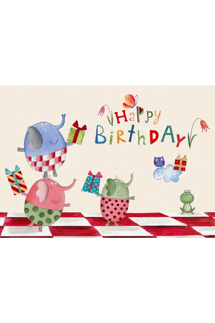 Geburtstagspostkarte Eier Elefanten Happy Birthday
