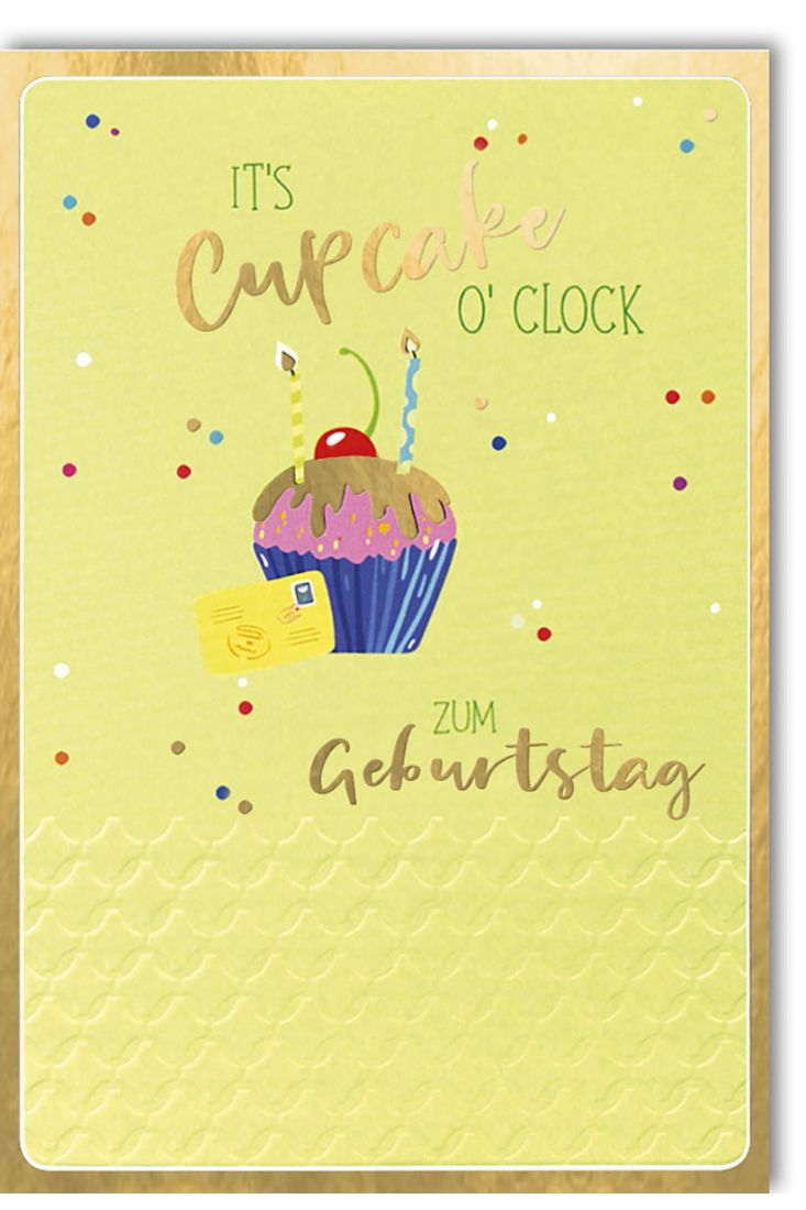 Glückwunschkarte zum Geburtstag - Cupcake mit Kerzen und Konfetti - Folienprägung.