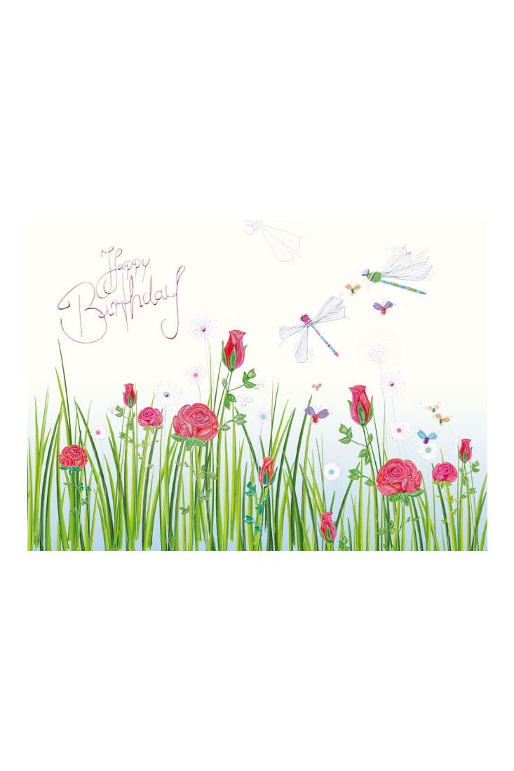 Postkarte Geburtstag Wiese Blumen Schmetterlinge