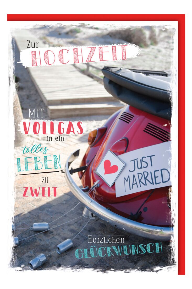 Glückwunschkarte Hochzeit Auto Spruch Vollgas in ein Leben zu Zweit