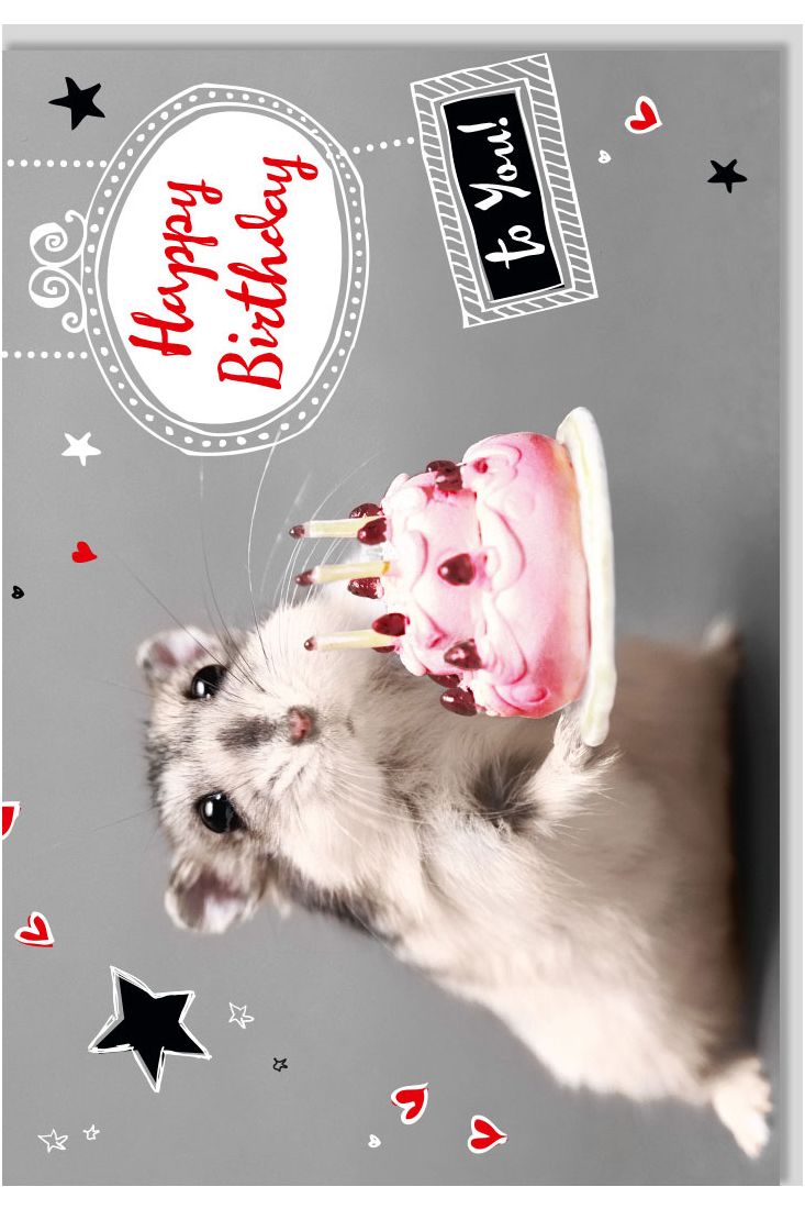 Glückwunschkarte Geburtstag Maus mit Torte Happy Birthday