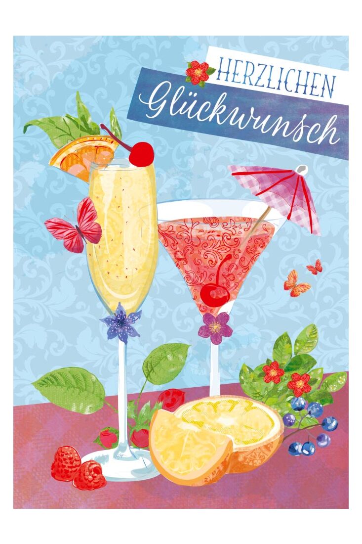 Geburtstagspostkarte Cocktails Herzlichen Glückwunsch