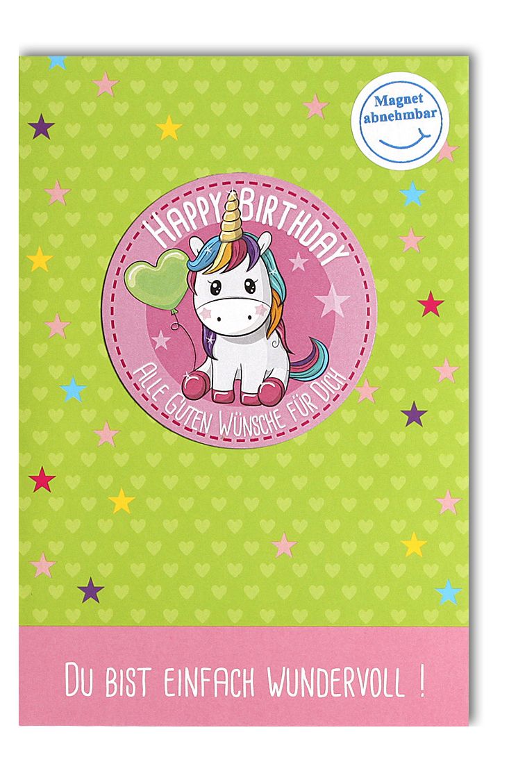 Geburtstagskarte für Kinder Mädchen Magnet Einhorn Du bist Wundervoll
