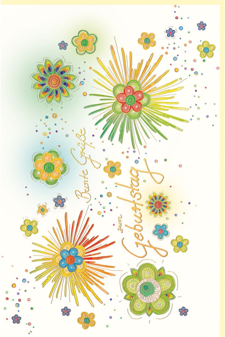 Geburtstagskarte Art Blumen, Text, Naturkarton, mit Goldfolie und Blindprägung