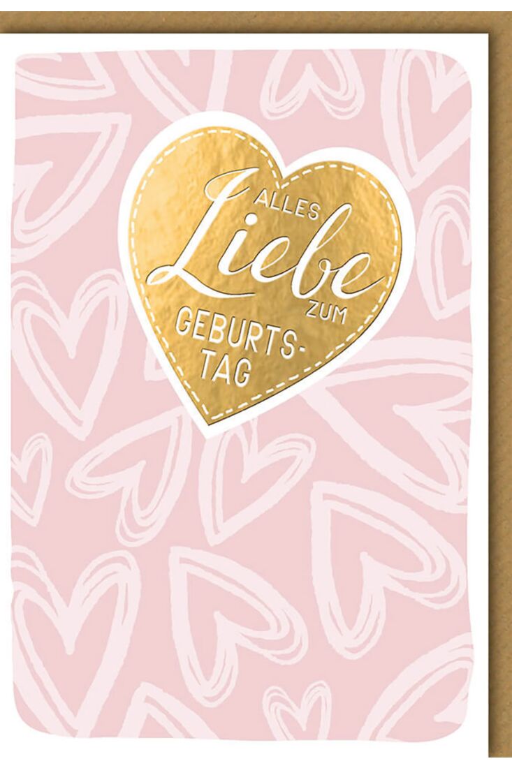 Geburtstagskarte für Frauen goldenes Herz, rosa Grund