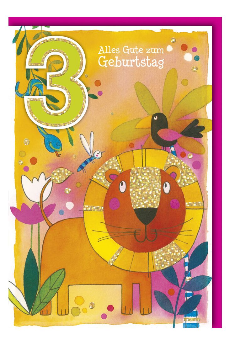 Geburtstagskarte für Kinder 3 Jahre Dschungeltiere
