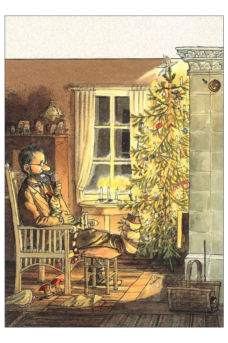 Pettersson und Findus Weihnachtspostkarte Weihnachtsabend