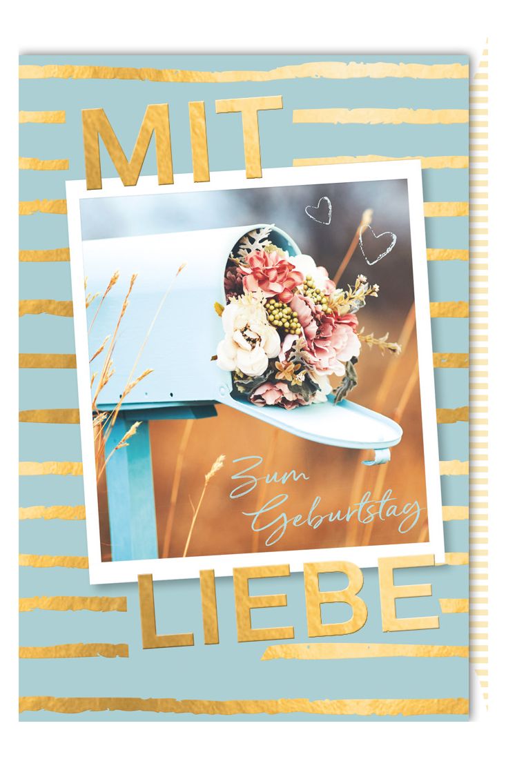 Geburtstagskarte Spruch Blumenstrauß im Briefkasten