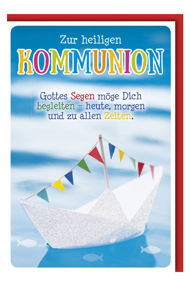 Glückwunschkarte Kommunion - Origammi-Glitzer-Boot