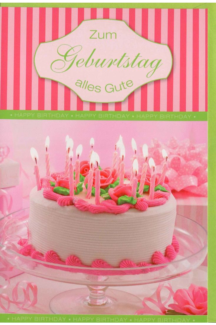 Geburtstagskarte mit Geburtstagskuchen und vielen Kerzen