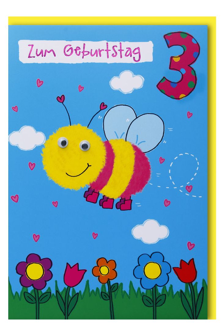 Geburtstagskarte für Kinder 3. Geburtstag - Biene