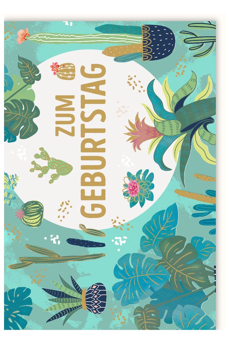 Glückwunschkarte Geburtstag Illustration Kakteen grün blau
