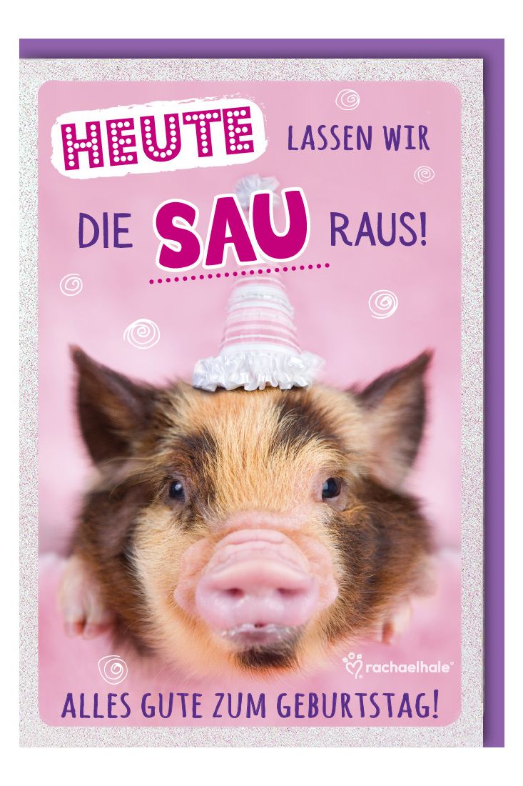 lustige Geburtstagskarte Ferkel mit Hütchen
